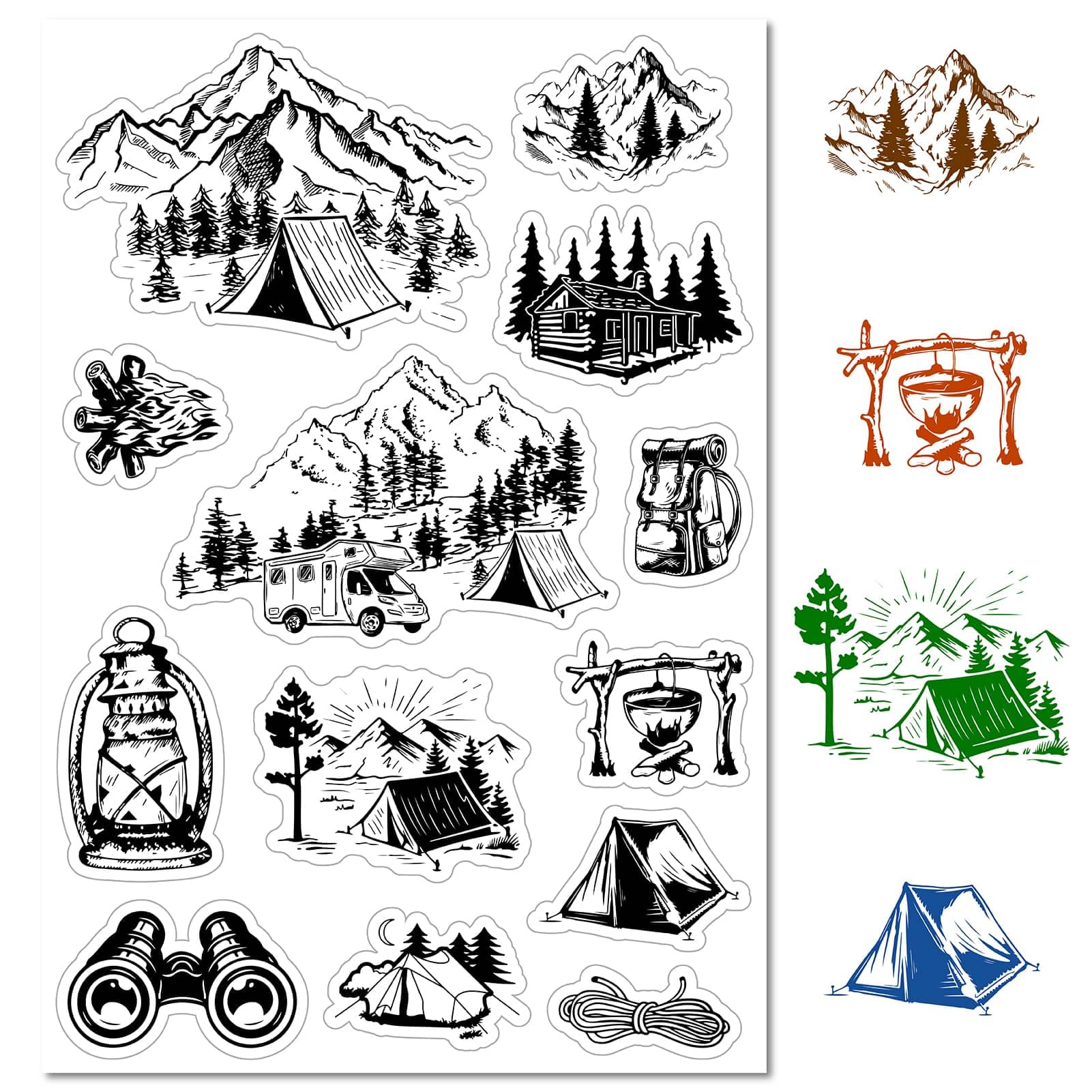 CRASPIRE Mountain Camping Clear Rubber Stamp Vintage Forest Tent Retro Transparent Silicone Seals Stamp for Journaling Card Making DIY Scrapbooking Handmade Photo Album Notebook Decor 6.3 x 4.3inch