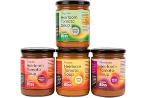 Tomato Bliss Variety Pack Heirloom Tomato Soup, All Natural, Non-GMO, Vegan, Dairy-Free, No Added Sugar, Healthy Tomato Soups, High in Vitamin C and antioxidants (16 oz, 4-pack)