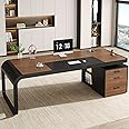 Itaar 70.9" Executive Desk, Large Computer Desk with Drawers and Lateral File Cabinet, Office Desk with Removable Shelves, Business Furniture Desk Workstation for Home Office, Brown192-1