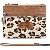 Montana West Wrangler Small Wallet for Women Leopard Print Wristlet Wallets Mini Change Pouch Tan