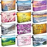 Chunful 12 Pcs Inspirational Christian Gifts Religious Makeup Bags Bulk for Women Bible Verse Flower Cosmetic Bag Mother's Day Gift for Church Ladies, 7.48 x 4.72 Inch(Landscape)