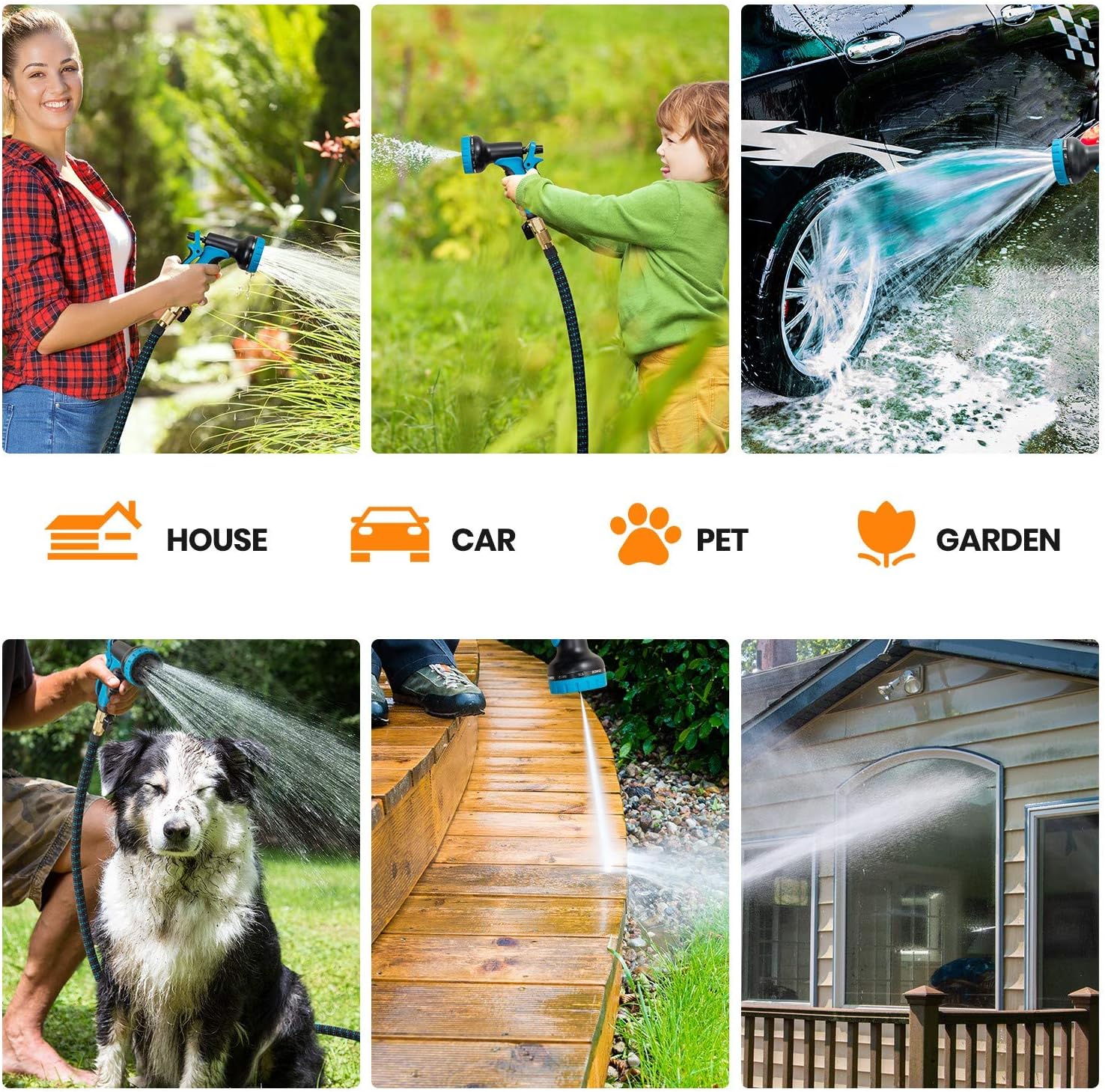 OCNESS Expandable Garden Hose, 75ft Lightweight Flexible Water Hose with 9 Function Spray Nozzle, 3/4" Solid Brass Fittings, Double Latex Core, Durable Fabric, Expanding Hose for Lawn Car Pet Washing : Garden & Outdoor