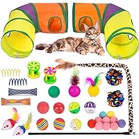 Retro Shaw Cat Toys Set 33 Pack, Cat Play Tunnel for Indoor Cats Kitty, Kitten Toys Include 2 Collapsible Cat Tunnels Tube Te
