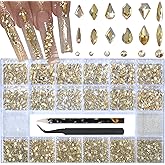 Nail Charms and Gems - 5000 Pcs, 20 Types, 20 Sizes, with Kit, Nail Rhinestones, Faux Pearls, Beads, for Nail Art (Champagne Gold)