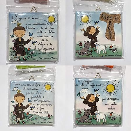 Piastrelle San Francesco 4 Pezzi Con Frasi Assortite 4 Modelli Bomboniera Battesimo Cresima Comunione Amazon It Casa E Cucina