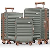SHOWKOO Luggage Sets 3 Piece Hardside Expandable Suitcase with Double Spinner Wheels Tsa Lock Green (20in/24in/28in)