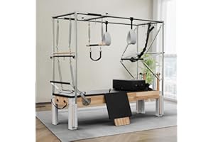 PAETA Pilates Reformer, Wooden Reformer Pilates Machine with Cadillac Trapeze Table, Pilates Equipment for Home Workout and Studio, Includes Sitting Box, Jumpboard