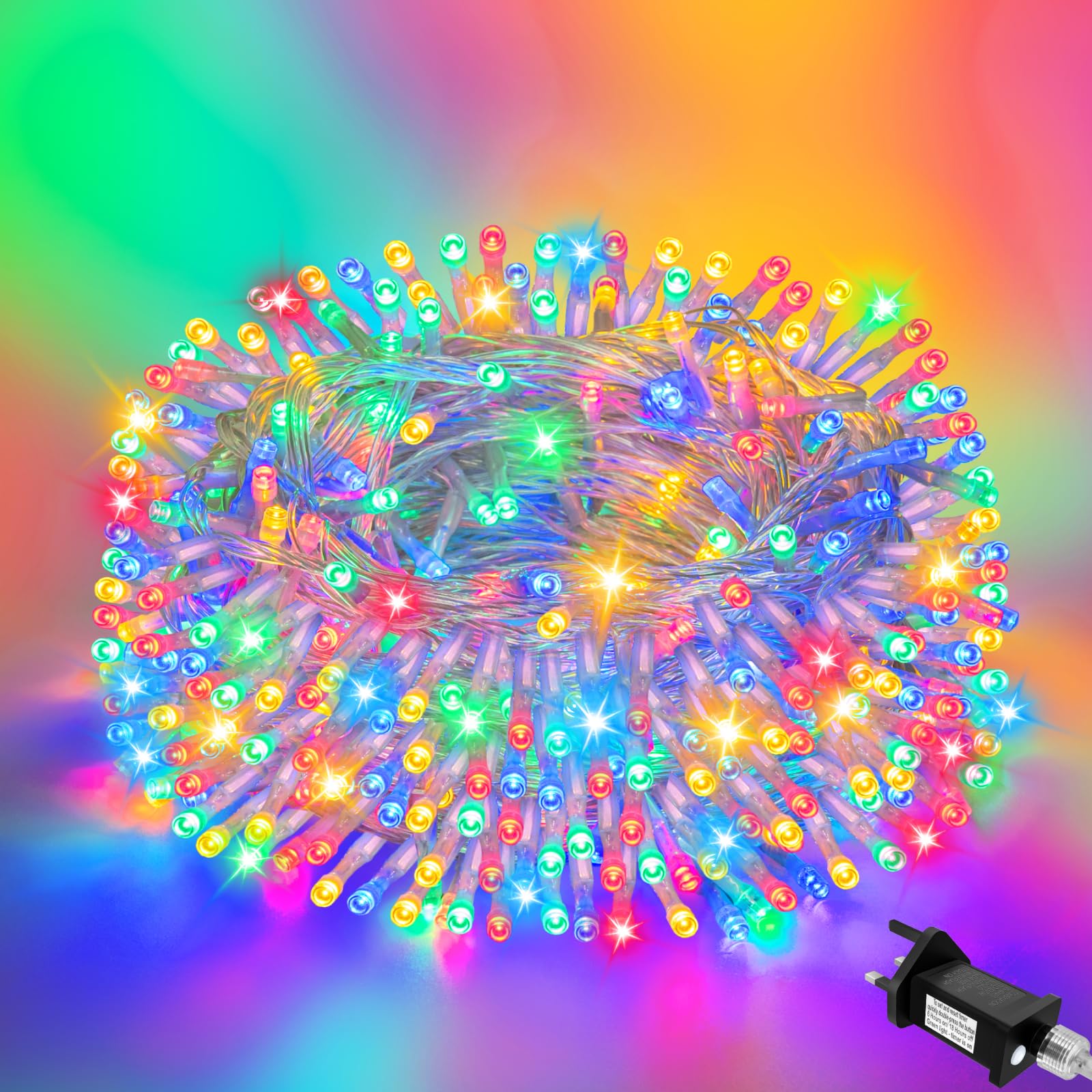 FFZZKJ Christmas Lights Outdoor Timer 8 Modes Plug in 33Ft 100 LED Fairy Lights Indoor/Outdoor Waterproof for Christmas Decorations, Bedroom, Gazebo, Garden, Multi-Coloured