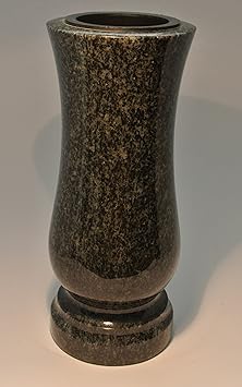 Stilvolle Grabvase aus echtem Granit Impala (dunkel) Höhe 28 cm / Ø 12 cm Grabschmuck wetterfest frostsicher Granitvase mit K