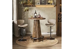 LITTLE TREE Bar Table, 37.4" Tall Round Bar Table with Metal Footrest, Bar Height Table for Home Bar, Cafe, Small Bars (Only 