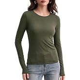 C202 Women's Merino Wool Blend Shirts Long Sleeve Tops Crew Neck Fitted Basic Tee Cozy Embrace Collection