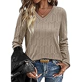 OFEEFAN Womens Sweaters Long Sleeve Shirts Fall Outfits 2026 V Neck Soft Knit Pullover Trendy Tops Dressy Casual Blouses