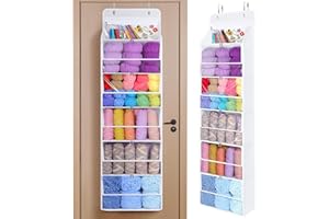 Univivi Hanging Yarn Storage Organizer with 6 Zipper Closure Compartments, Large Capacity Knitting Organizer Storage, Over the Door Hanging Yarn Holder for Knitting Needles, Crochet Hooks(Clear White)