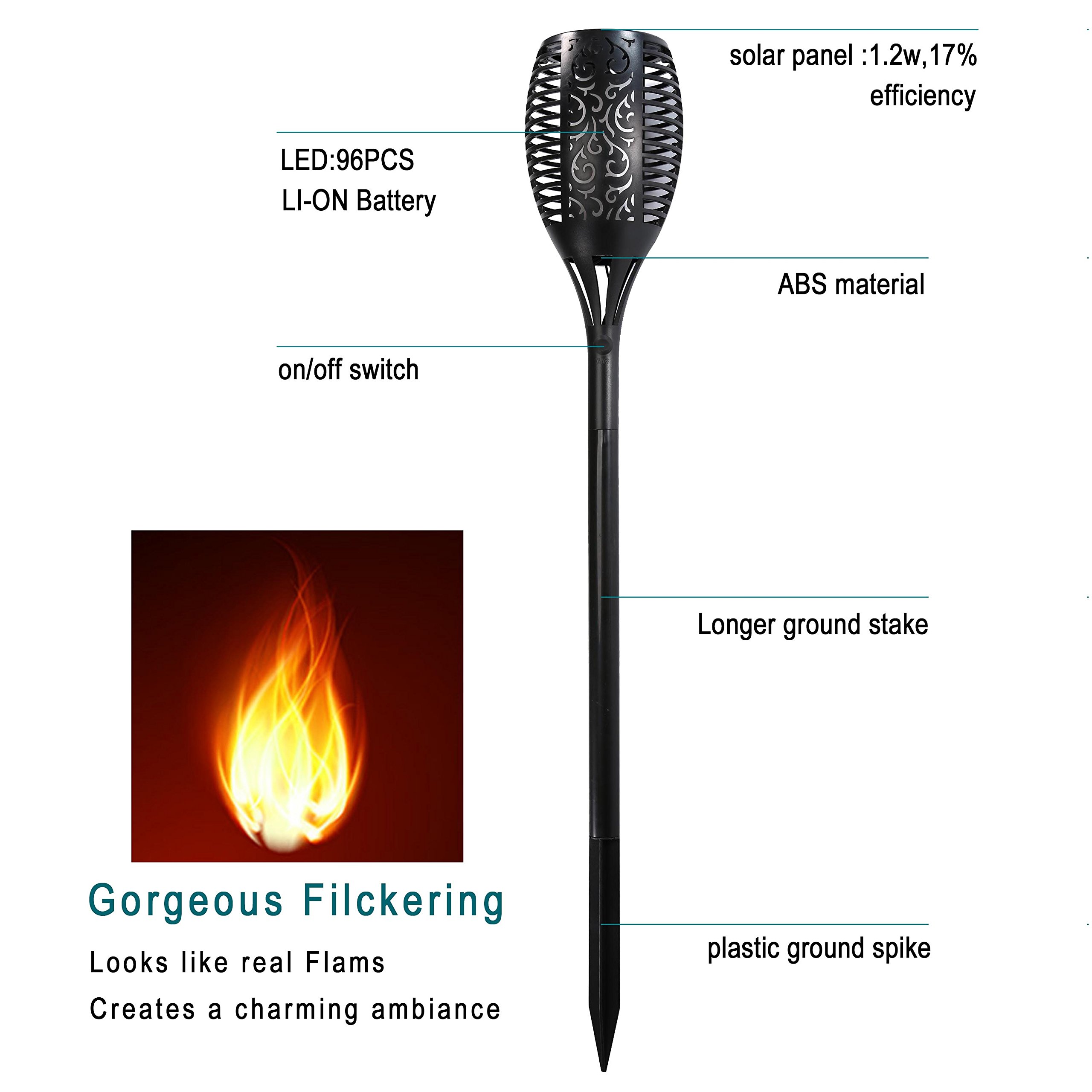 Solar Torch Light, Waterproof Flickering Flame Light Outdoor Decorations/Landscape Led Solar Lamps Garden Patio Lawn Yard, Security Powered Solar Spotlights Decor Driveway Dusk To Dawn (4 Pack)