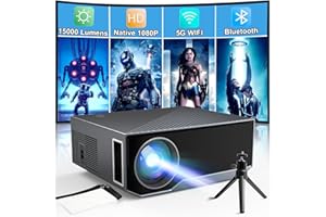 WIELIO Projector with Wifi and Bluetooth, Native 1080P 15000 Lumens 500 ANSI 4K Mini Projector, Portable Projector Video Projector Compatible with Iphone Android Phone TV Stick (Tripod and Screen Included)