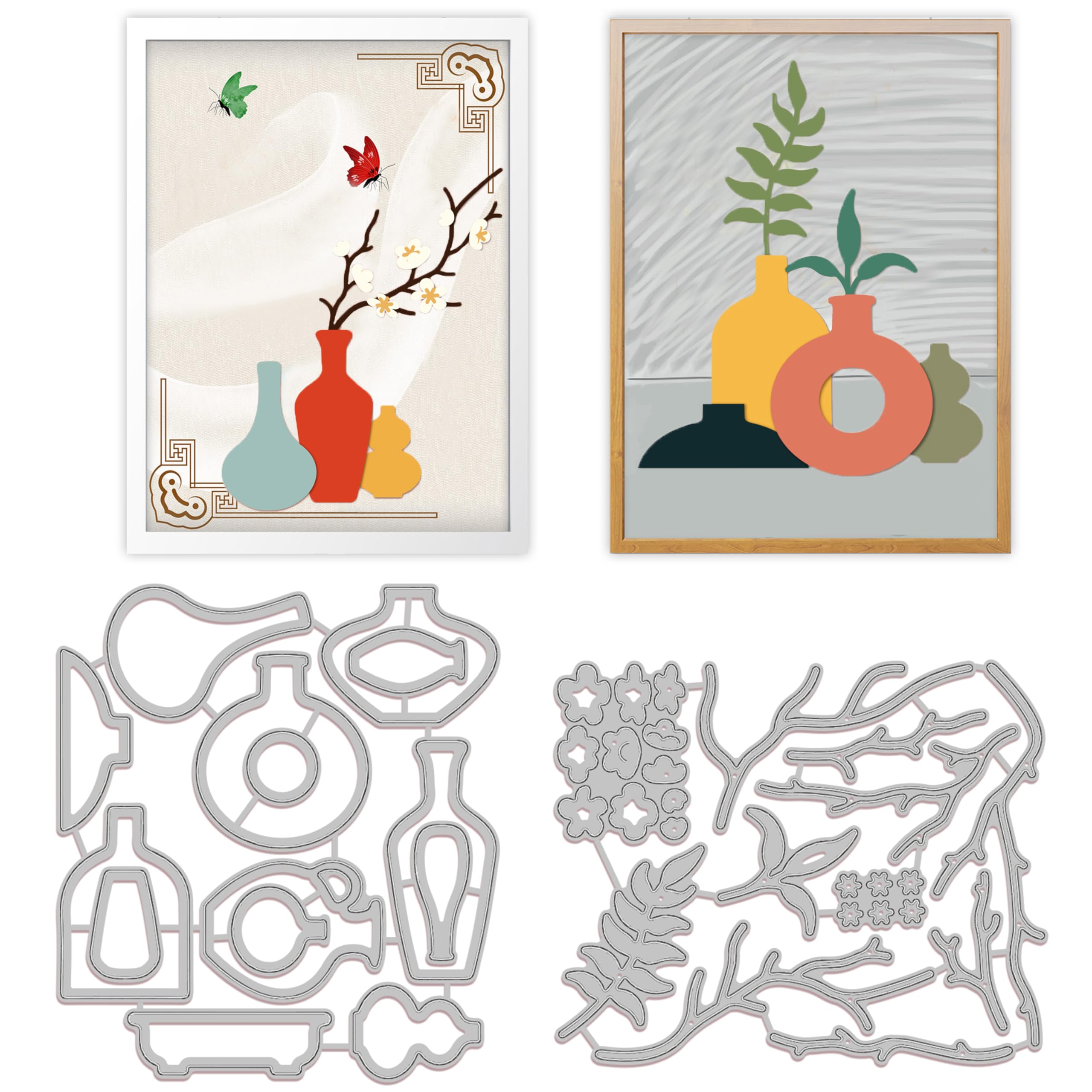 GLOBLELAND Art Flower Arrangements Cutting Dies Metal Floral Vases Die Cuts Embossing Stencils Template for Paper Card Making Decoration DIY Scrapbooking Album Craft Decor