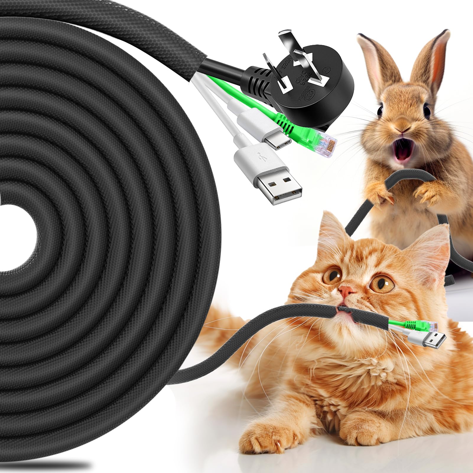 Photo 1 of AIERSA 13FT Cord Protectors from Pets No Chew,Wire Protector for Cats,Rabbits,Dogs,Black Durable Braided Cord Cover,Cable Sleeves for Cord Management and Pet Protection