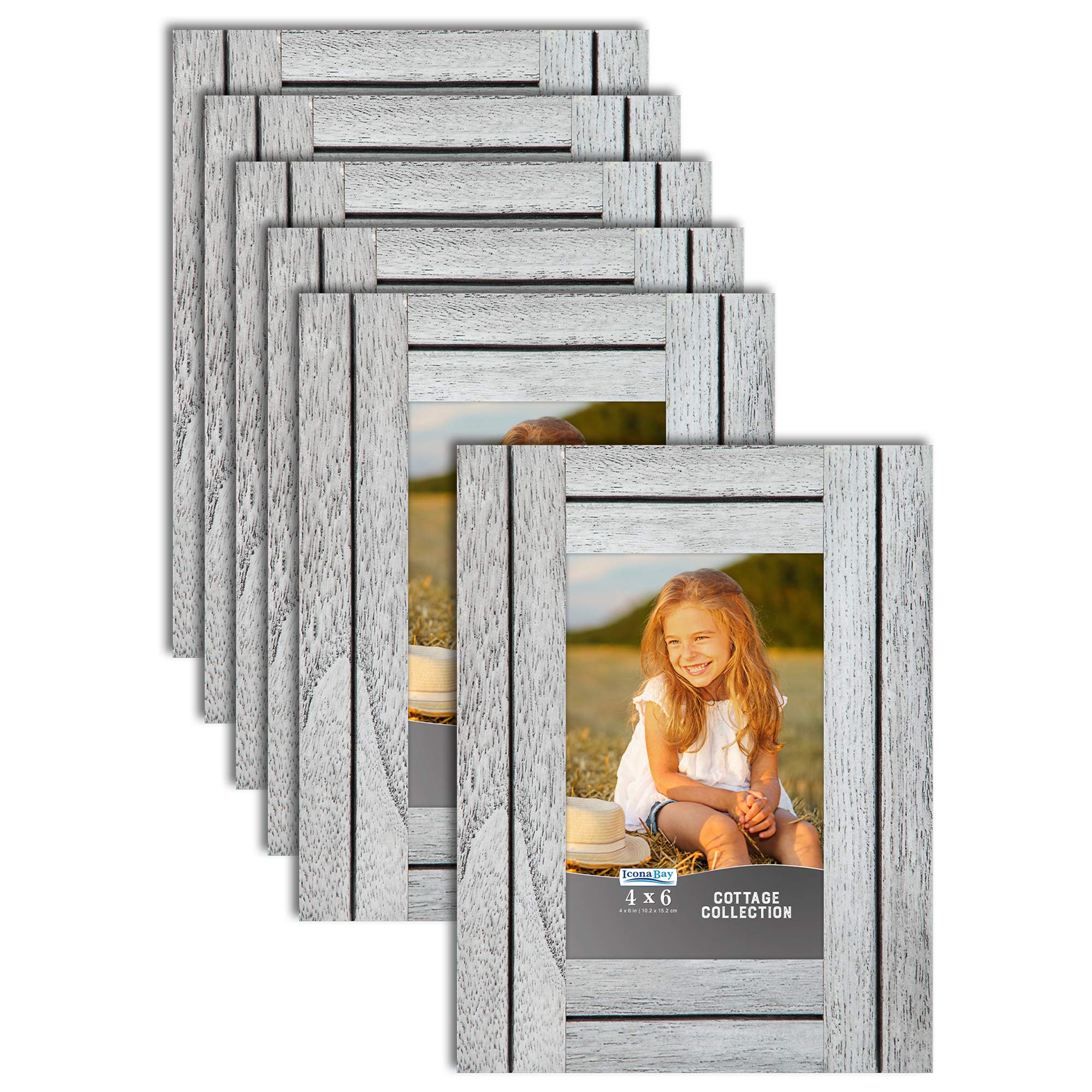 Icona Bay 6x4 Picture Frames (Farmhouse White, 6 Pack), Rustic Picture Frame Set, Natural Real Wood Frames, Cottage Collection
