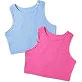 Auranso Girls Tank Tops 2 Pack Ribbed Knit Sleeveless Round Neck Basic Crop Tops for Kids
