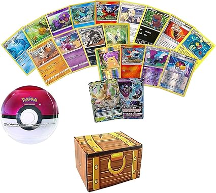 Amazon Com 100 Assorted Pokemon Cards Features 2 Gx Rares 4 Holos And 4 Rares All Cards Are Authentic Includes Golden Groundhog Treasure Chest 100 Cards Capacity Storage Box And 1 Sealed Pokeball Tin Toys Games