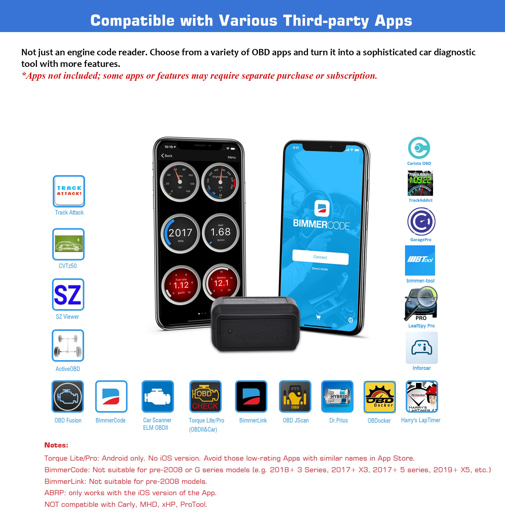 Veepeak OBDCheck BLE Bluetooth OBD II Scanner Car Check Engine Light Code Reader Diagnostic Scan Tool for iOS & Android