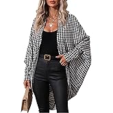 JECEIKA Women Houndstooth Blazer Jackets Batwing Long Sleeve Open Front Asymmetrical Cardigan Coat