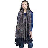 Weavers Villa Women's Pashmina Wool Blend Indian Handicraft Woven Shawls, Scarf, Wraps [Large Size: 40" X 80"] (Large, Navy Blue)