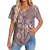CATHY Womens Short Sleeve T Shirts Casual V neck Tunic Tops Summer Basic Trendy Pullover Loose Fit Work Blouse