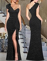 VFSHOW Womens Elegant Ruffle One Shoulder Beaded
