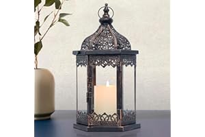 NEEDOMO Lanterns Decorative Indoor, 15'' Vintage Outdoor Lantern with Clear Glass, Metal Candle Holder for Front Porch, Patio, Wedding, Party, Home Kitchen Coffee Table Livinig Room Decor