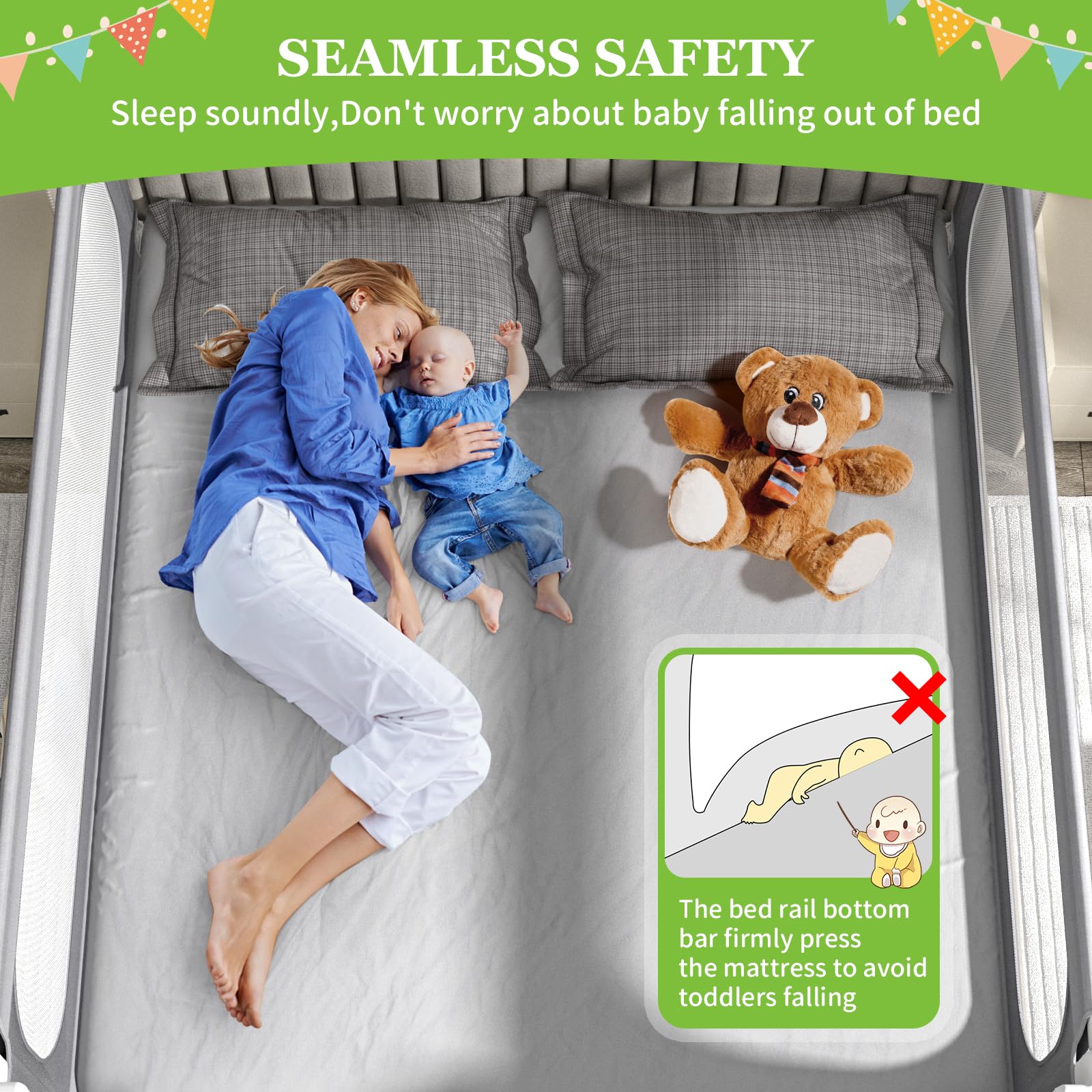 Lingusta Bed Rails for Toddlers, Height Adjustable Baby Bed Rail Guard, Kids Safety Bed Rail with Child Lock - Universal Designed for Twin, Full, Queen, King Size (1 Side:59