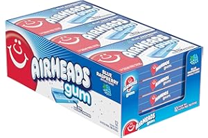 Airheads Candy, Chewing Gum, Blue Rasberry Flavor, Sugar Free, Xylitol, 14 Sticks per Pack, Box of 12 Packs