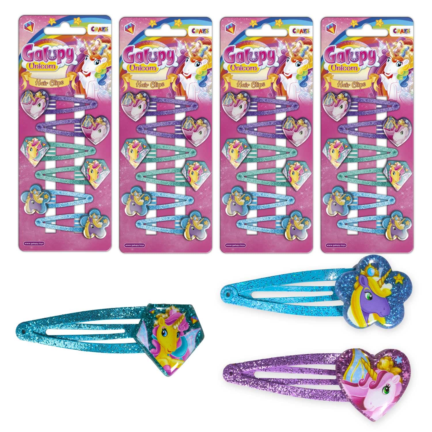 CRAZE Galupy Unicorn Hair Clips, Mega Set, 24 Hair Clips, Unicorn Hair Clips, Children's Hair Accessories, 29664