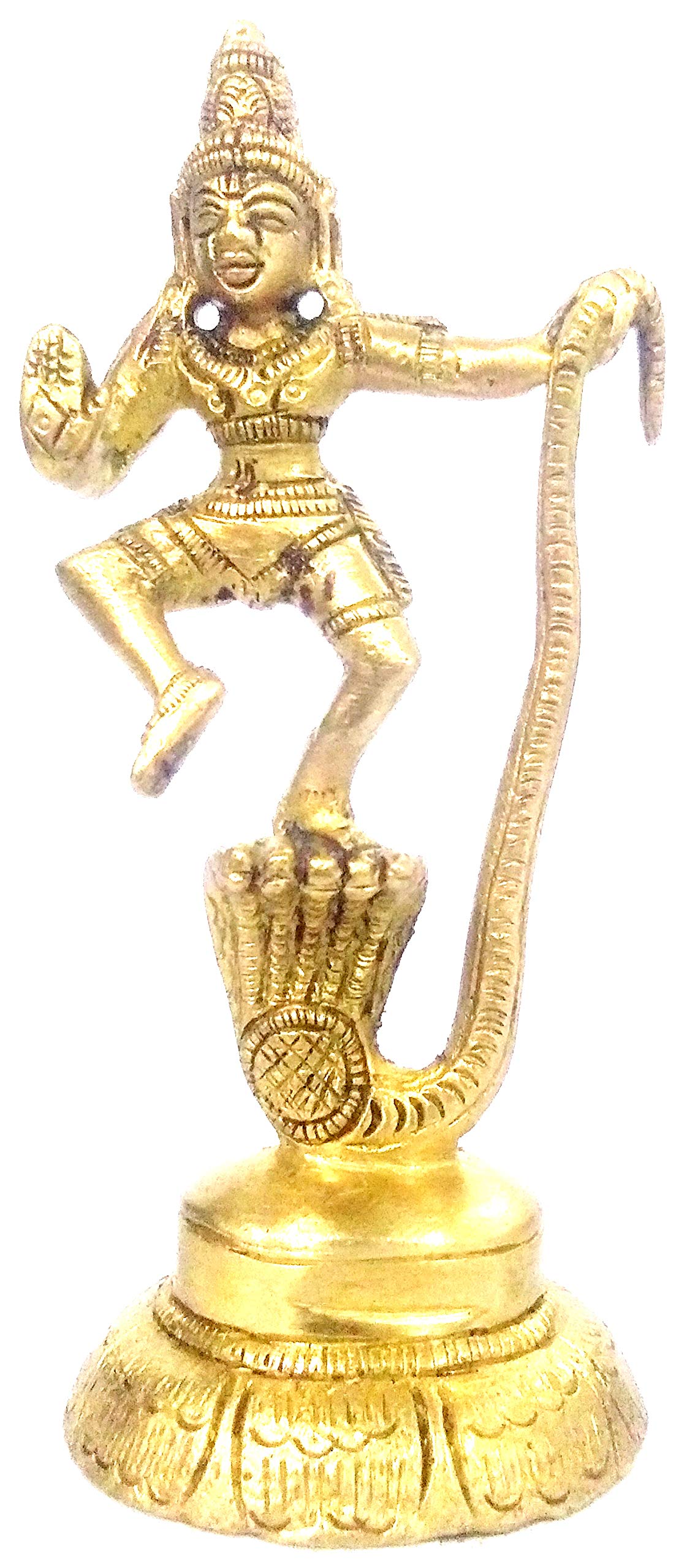 Purpledip Brass Idol Lord Krishna Conquering Kaliya: Unique Statue for Home Temple, Office Table, or Shop Counter (11984)