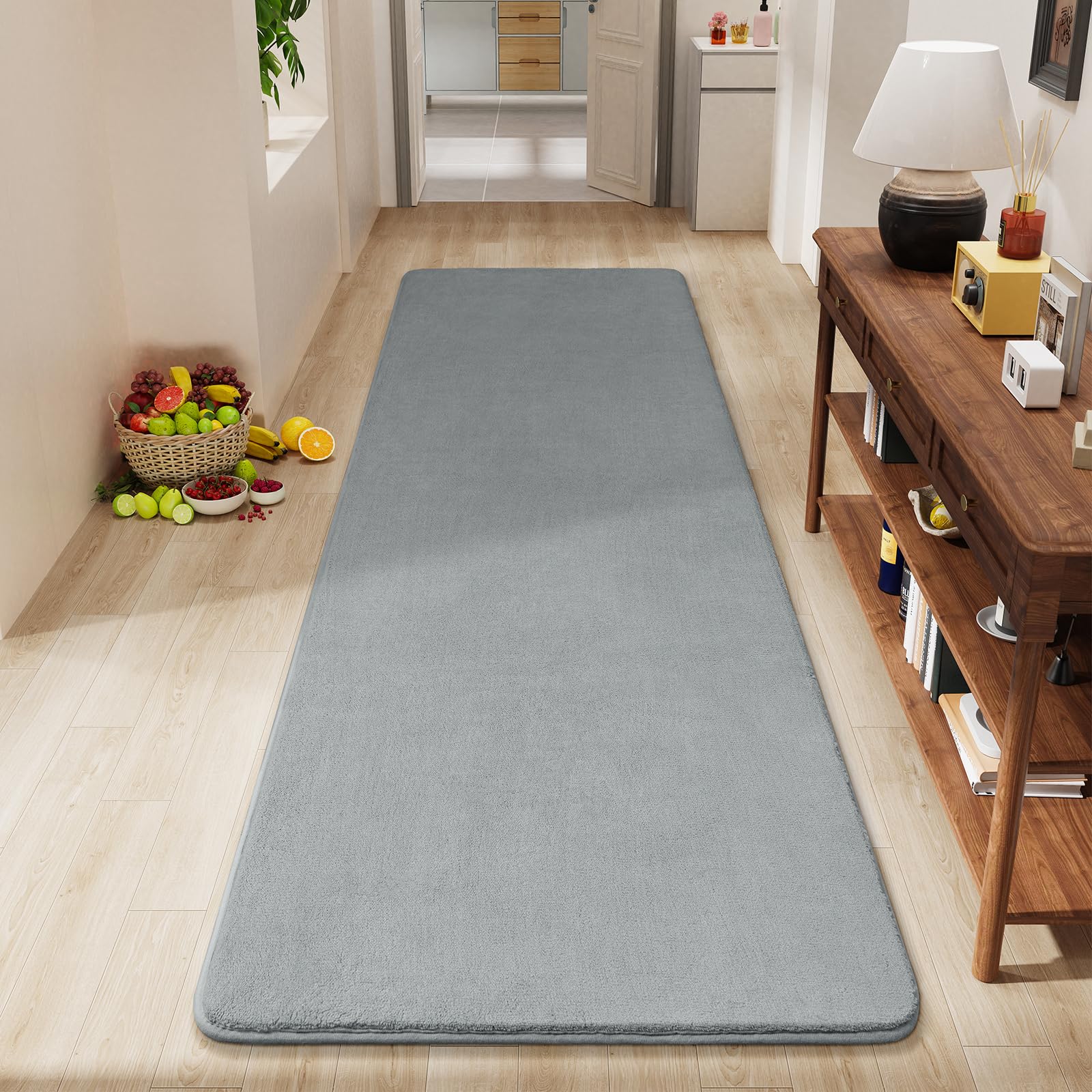 Photo 1 of [NEEDS TO BE WASHED] Amearea Modern Soft Hallway Runner Rug, 2x6 Feet Washable Runner Rugs for Hallway, Grey Fluffy Rug Bedroom Bedside Rugs, Non Slip Memory Foam Rug Carpet for Entrance Kitchen Living Room Decor