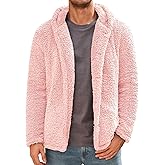 Runcati Mens Fuzzy Sherpa Hoodie Long Sleeve Button Down Fleece Jackets Casual Winter Hooded Sweatshirt