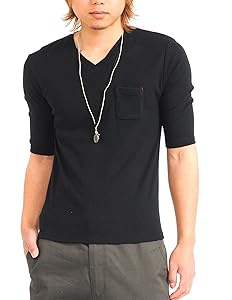 SPADE Tシャツ 5分袖 メンズ ポケット 無地 Vネック