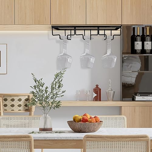 Wine Glass Rack Under Cabinet, Stemware Rack, Black Rows Metal