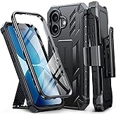 FNTCASE for iPhone 17 Phone Case: Military Grade Rugged Cell Phone Cover with Kickstand & Holster | Shockproof TPU Protection Bumper Matte Textured Design for Phone Cases 6.3 inch-Black