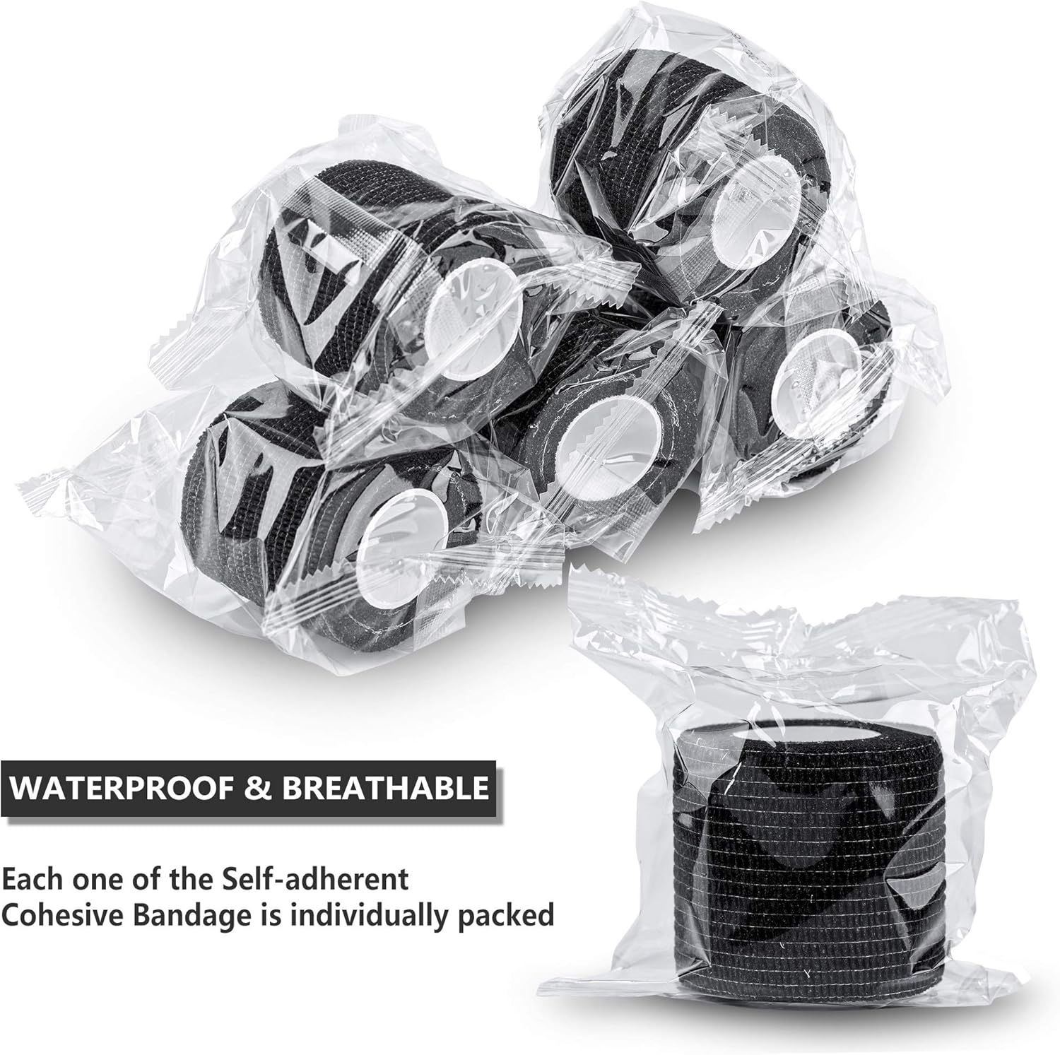 12 Pack Self Adherent Cohesive Wrap Bandages 2 Inches X 5 Yards, First Aid Tape, Elastic Self Adhesive Tape, Athletic, All Sports wrap Tape, Breathable Wound Tape, Bandage Wrap for Wrist, Ankle, Black: Health & Personal Care