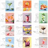 Affrolling 12 Pcs Cocktail Pre Drawn Canvas to Paint Sip and Paint Kit | 8 x 8 Inch, Canvas Painting Kits, Stretched Pre Sketched Ready to Paint, for Beginner Artists Date Night Party Supplies
