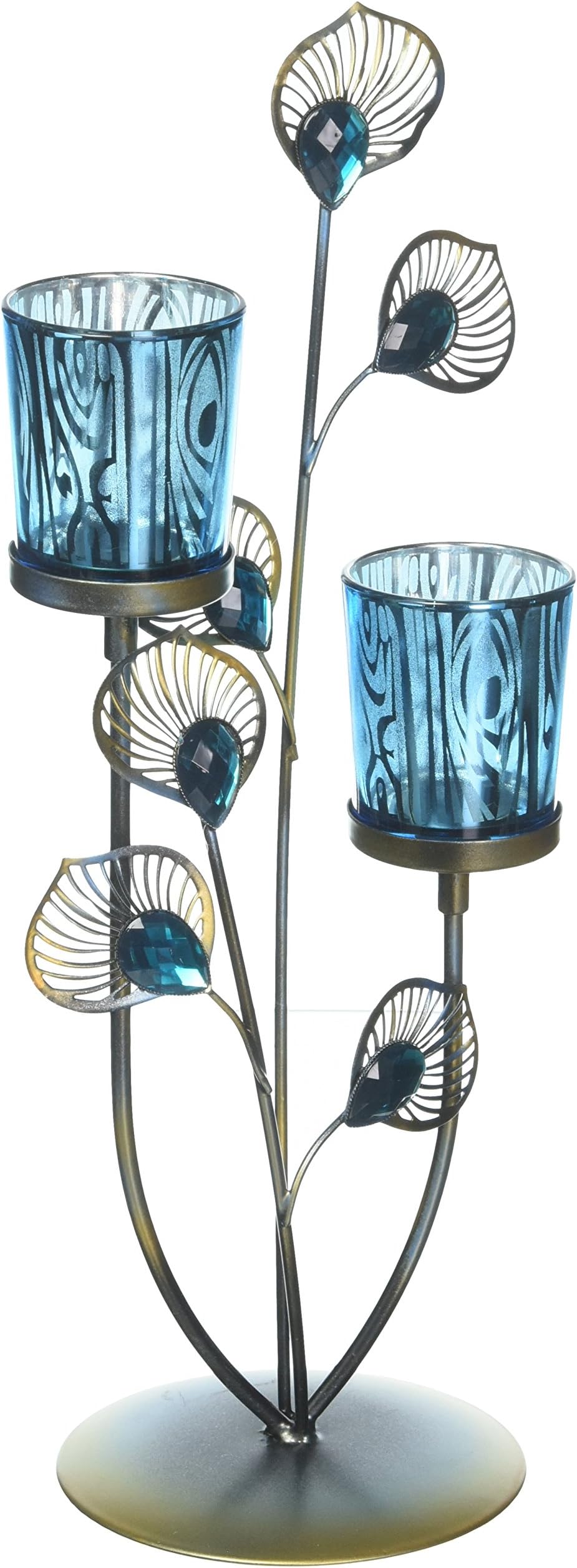 Candles PEACOCK PLUME CANDLEHOLDER Candle Light Blue Glass Metal Iron Table Desk Mantle Office Room Bar Gift Peacocks Bird