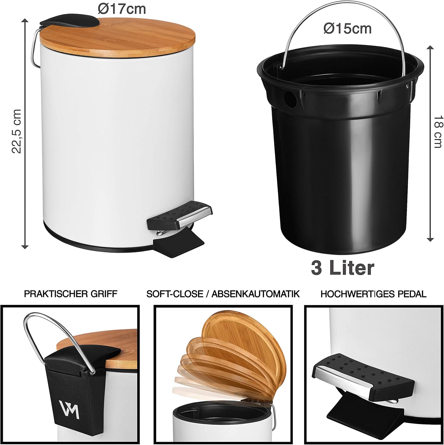 Moderner Bad Mulleimer Bambus Schwingdeckel Relaxdays Kosmetikeimer Schwarz 5 5 L H X D 26 5 X 18 Cm Kunststoff Sidra Hospital