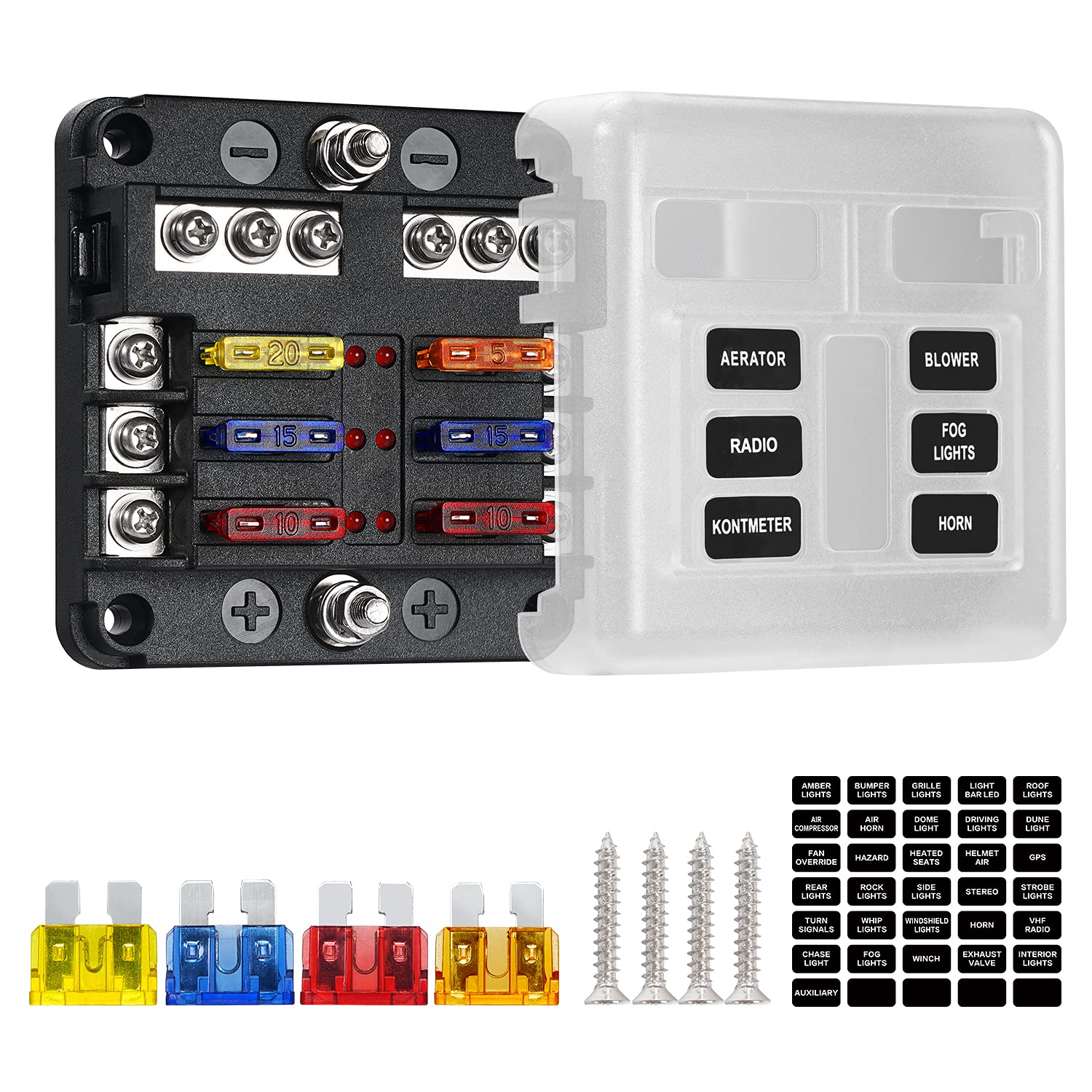 Deyooxi 6 Way Fuse Block,12V Blade Fuse 6 Circuit