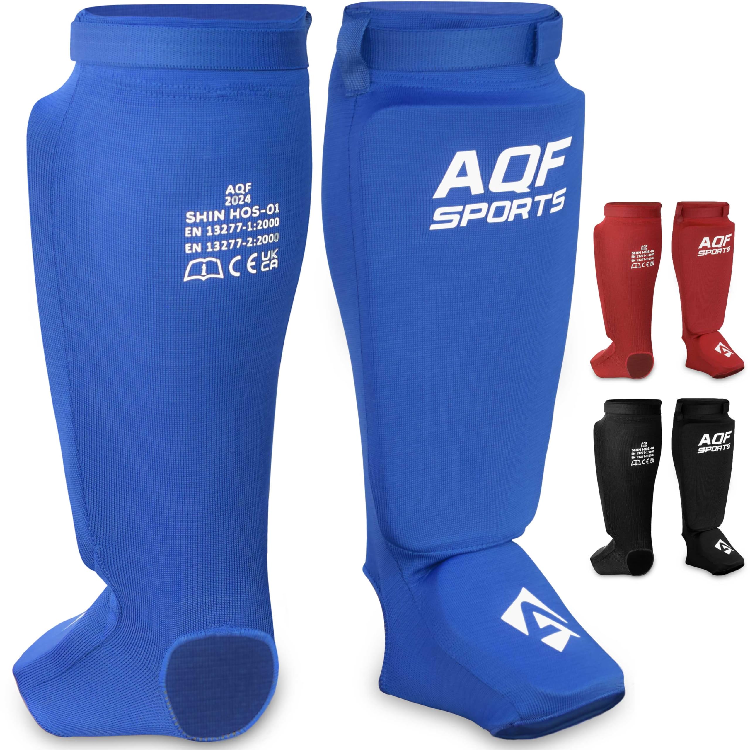 AQF Shin Guards Pad Kickboxing Muay Thai MMA Instep, EVA Padded Sparring Training Martial Arts Boxing Elasticated Leg Support Foot Protective Gear, karate CE UKCA SATRA Approved