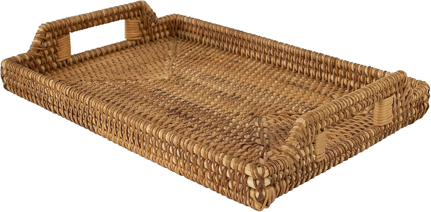 Rattan Wicker Rectangular Serving Trays with Handles