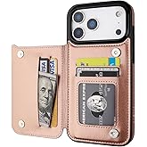 ONETOP Compatible with iPhone 17 Pro Max Wallet Case with Card Holder, PU Leather Kickstand Card Slots Case, Double Magnetic Clasp and Durable Shockproof Cover 6.9 Inch (Rose Gold)