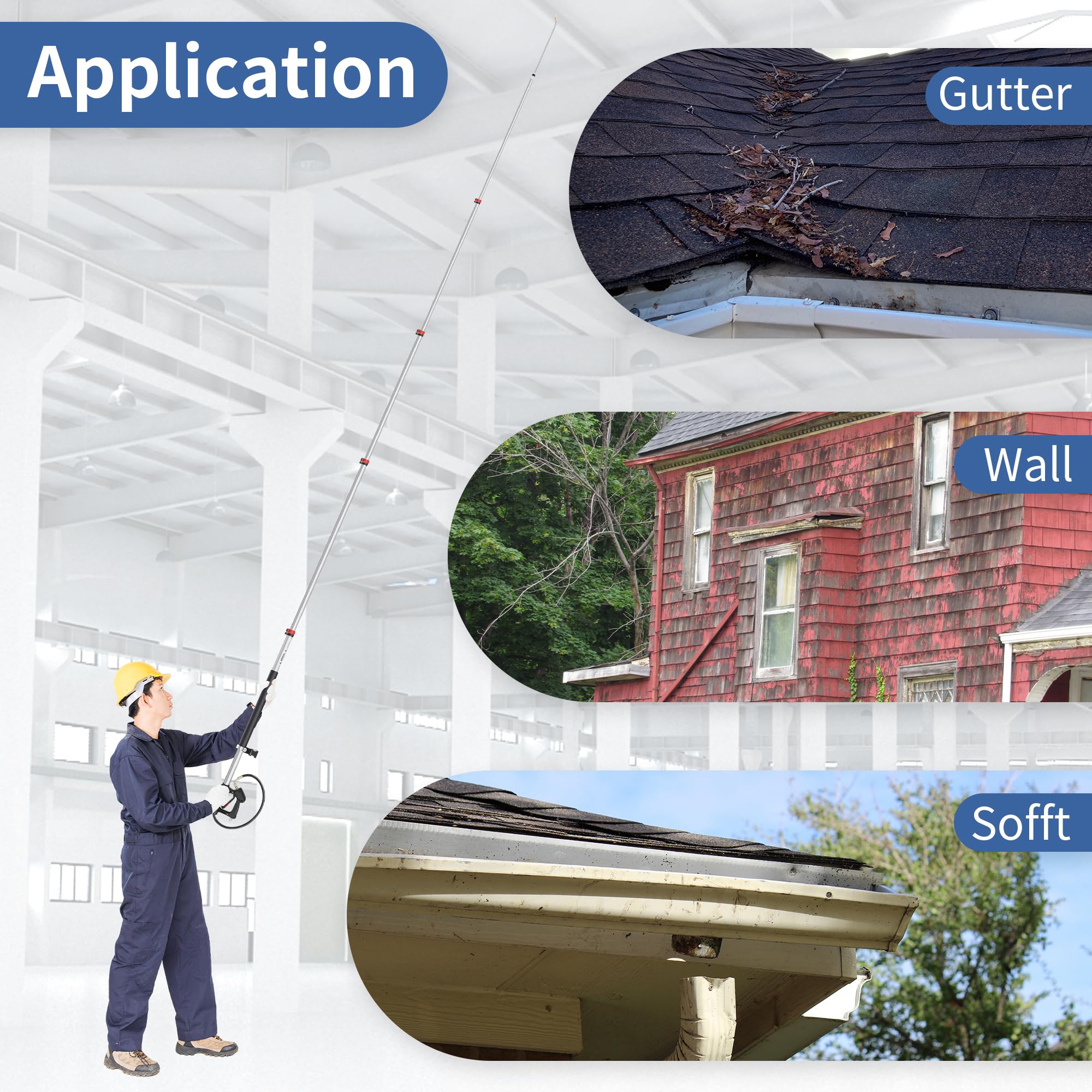 24 FT Pressure Washer Telescoping Wand - High Pressure Washer Wand Included Power Washer Extension Wands, Gutter Cleaner, 7 Spray Nozzle Tips, 2 Hose Adapters and Support Belt