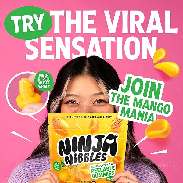 PEELABLE GUMMIES, MANGO JAPANESE CANDY, MANGO PEELING CANDY, FRUIT CANDY PEELABLE GUMMIES, ASMR CANDY, MOCHI CANDY TASTE, PEELABLE CANDY BY NINJA NIBBLES (7.01OZ BAG)