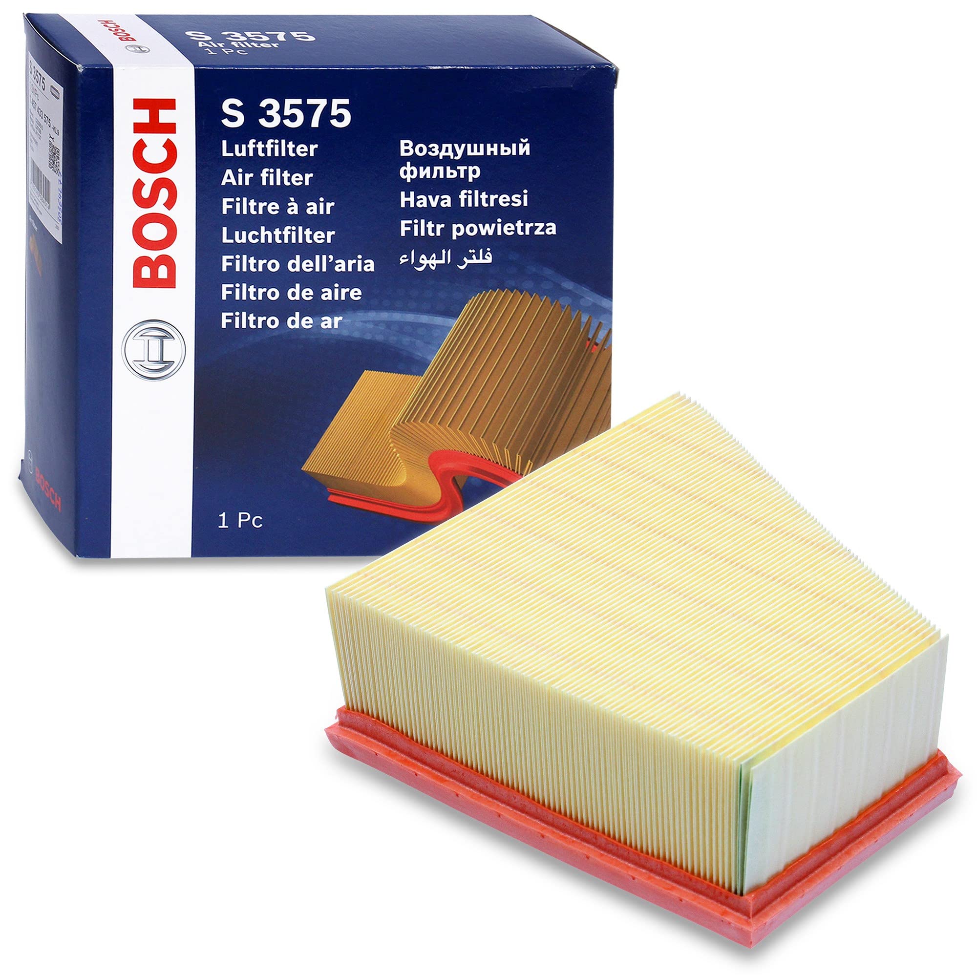 Bosch S3575 Car Air Filter - Separates Particles from the Air Intake - Moisture-resistant plus High Tensile Strength